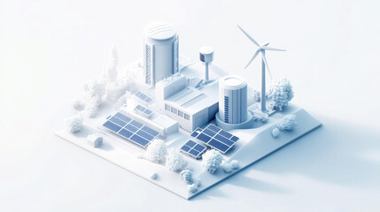 Obraz premium Clean Energy Power Plant with Wind Turbine and Solar Panels Sustainable Technology