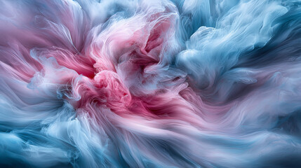 Colorful swirling patterns create a dreamlike abstract display in soft pastel shades of pink and blue