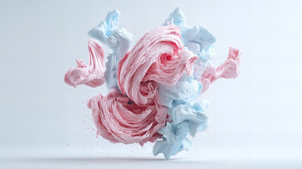 Colorful swirling cotton candy formation creates an artistic display with an abstract style in a bright background