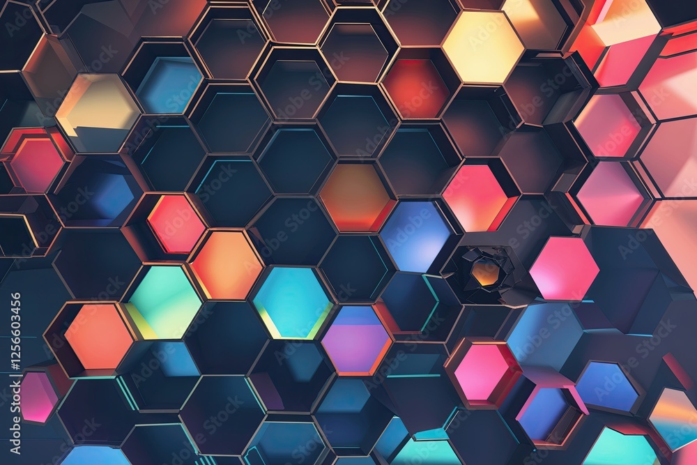 Poster innovative abstract hexagonal layout with digital data simulation and visualization