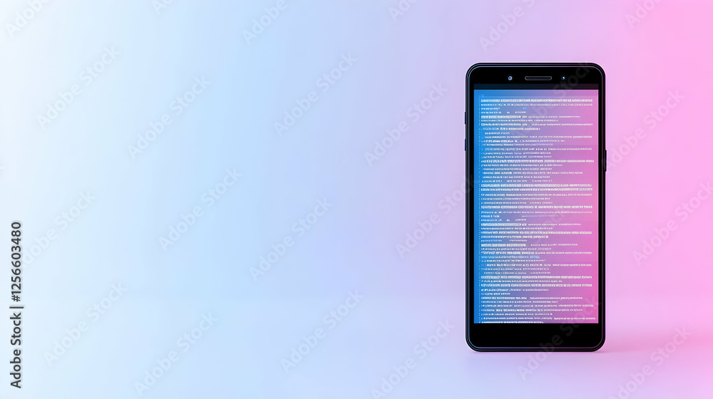 Poster smartphone displaying code on pink and blue gradient background