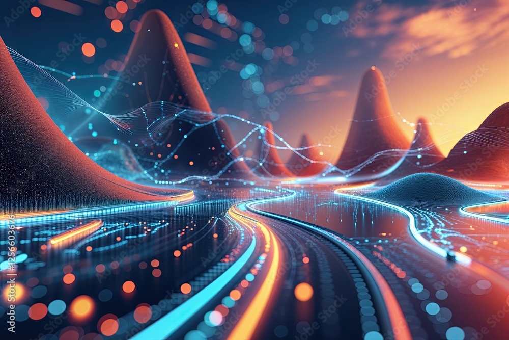 Poster modern abstract technology landscape integrating data connectivity and creative design