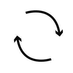 A minimalistic black curved double arrow icon, representing a continuous process, synchronization, or exchange.