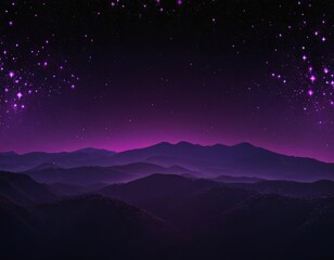 Enchanting twilight landscape with mountains under a starry purple sky.