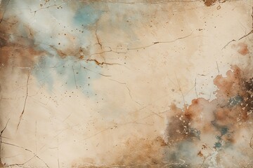 Naklejka premium Vintage Light Cream Textured Paper with Watercolor Overlay and Distressed Scratches