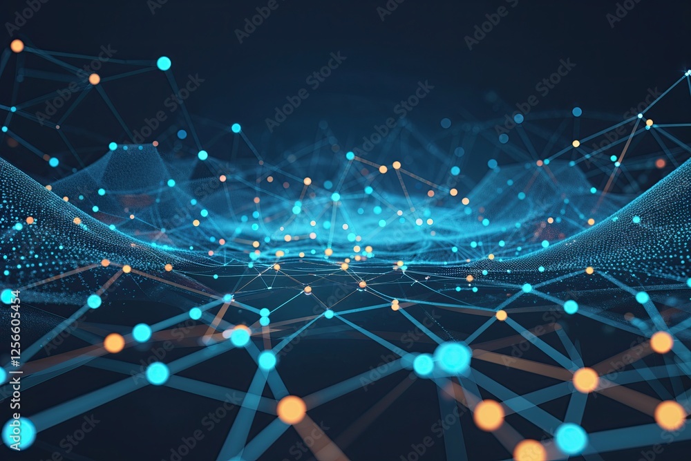 Poster abstract technology background of digital data visualization with connecting lines and dots
