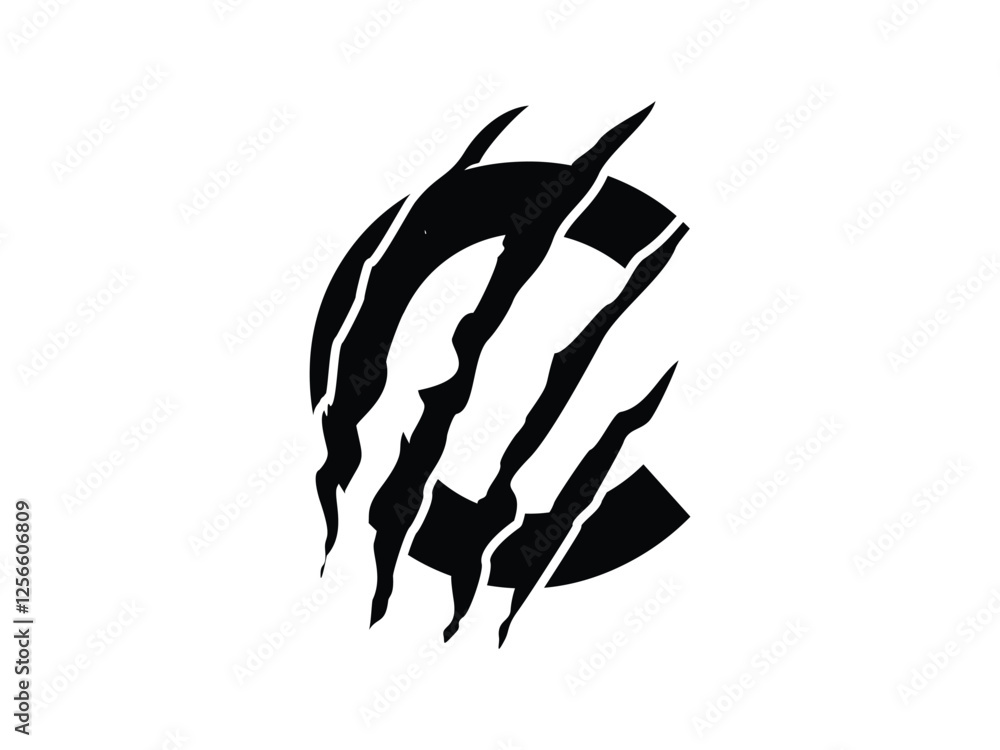 Poster letter c with claw scratch symbol design vector illustration isolated on transparent background