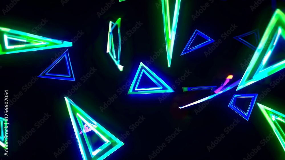 Poster colorful neon triangles glow brightly against a dark backdrop, forming a dynamic and visually striki