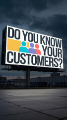 Do You Know Your Customers? text &ndash; Illuminated Nighttime Billboard with Business Marketing Message
