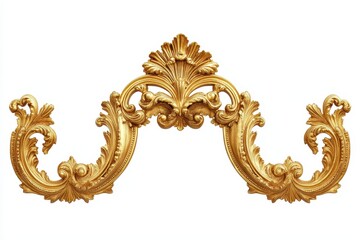 Isolated white background features a triptych golden frame for art mirrors or photos with clipping path