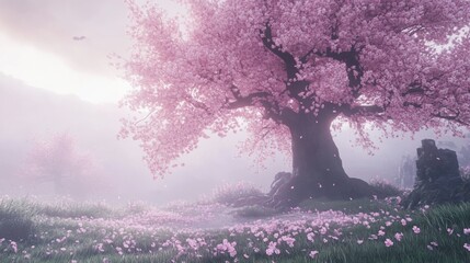 Enchanted Cherry Blossom Meadow: A Dreamlike Spring Landscape