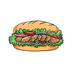 Illustrated Grilled Chicken Sandwich with Fresh Lettuce and Tomato