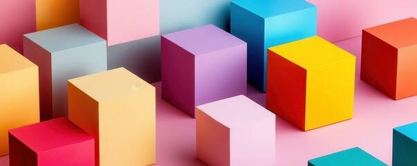 Obraz premium Colorful geometric 3d cubes on pink background