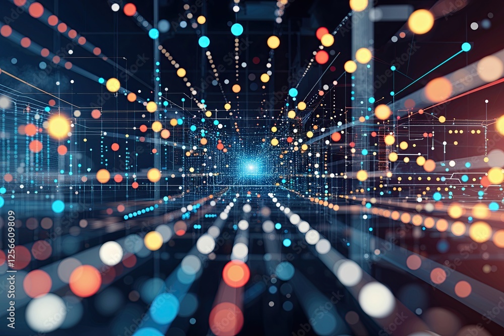 Poster abstract digital data visualization background with dots and lines for technology connection