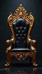 majestic golden throne with black details, black, throne, furniture
