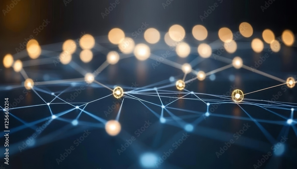 Poster glowing network connections nodes. links, representing data flow and interconnectivity