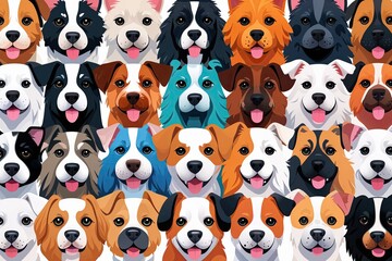 Vibrant Cartoon Dog Head Icon Collection Showcasing Diverse Breeds and Adorable Pet Faces