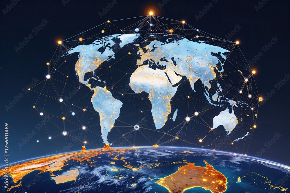 Poster global connectivity map 3d visualization of internet technology and planetary networks