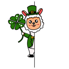 cute vector design illustration mascot character st patrick's alpaca peeking out