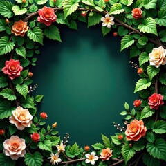 Fototapeta premium Overgrown greenery with vines and flowers , foliage, weeds