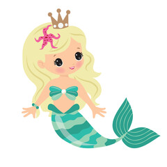 Cute swimming mermaid.
Sea princess vector cartoon illustration