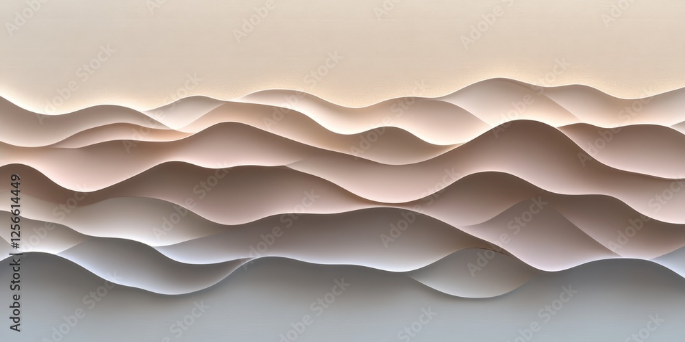 Poster elegant flowing waves 3d gradient texture pattern background in soft beige and cream hues