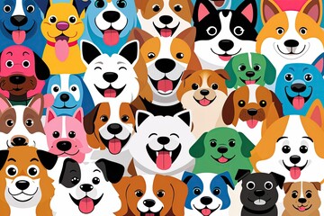 Obraz premium Vibrant 90s Cartoon Dog Faces Collection Featuring Cheerful Domestic Animal Icons