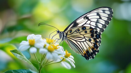 Obraz premium Butterfly feeding on flower in garden