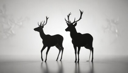 Naklejka premium Silhouette of deer against a white background, deer animal silhouette, whitebackground, silhouettes