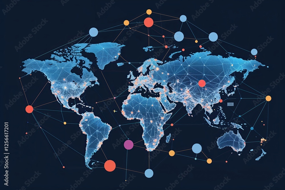 Poster global networking strategies with digital frameworks and geometric design principles