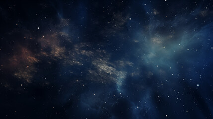 Particules scintillantes et brillantes volant sur fond sombre, noir. Lumière bleuté, paillettes dorées, argentées et flou. Fond pour bannière, création graphique. 