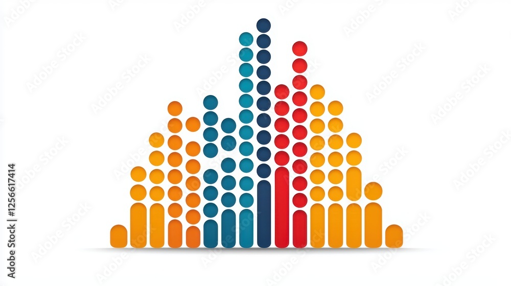 Poster abstract graphic representing sound waves with colorful dots and bars.