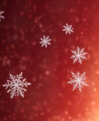 Small snowflakes dance in the air against a vibrant red gradient background, snowflakes, snowflakes