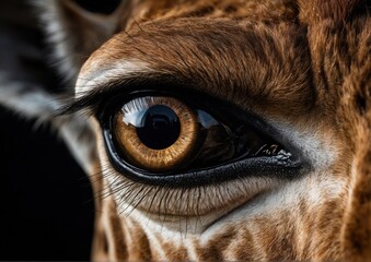 Close-Up of a Giraffe's Eye. Detailed Macro Wildlife Photography. Perfect for wildlife magazines, educational content.