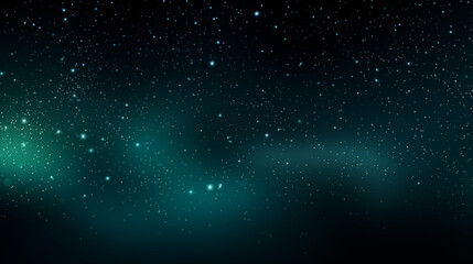 Particules scintillantes et brillantes volant sur fond sombre, noir. Lumière verte, paillettes dorées, argentées et flou. Fond pour bannière, création graphique