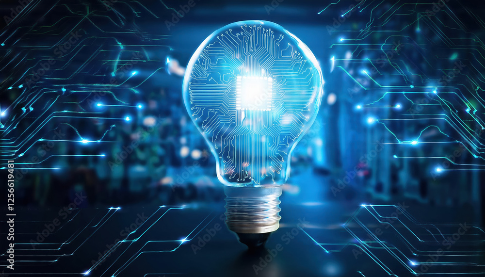Aufkleber glowing lightbulb with ai circuits and neural connections, symbolizing innovation and technology