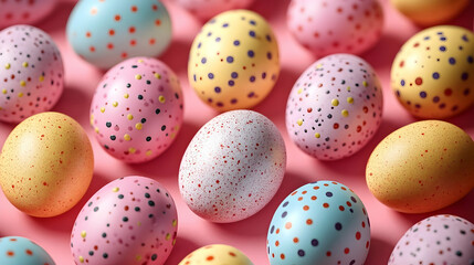 Vibrant easter eggs seamless pattern background, flat lay photography