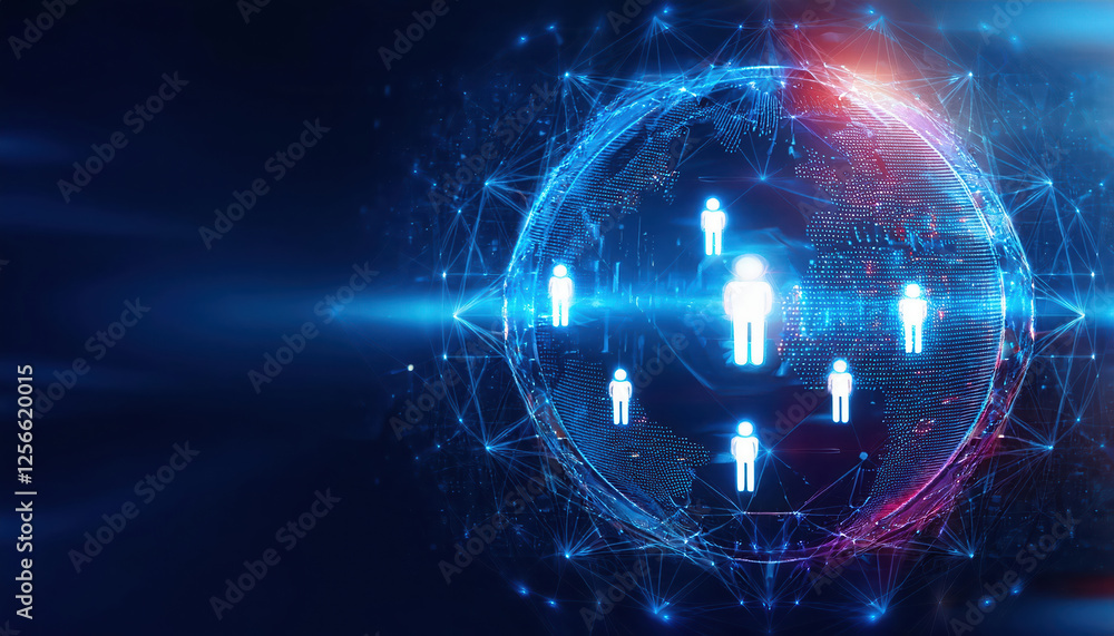 Poster digital globe with glowing avatars representing global connections and interactions
