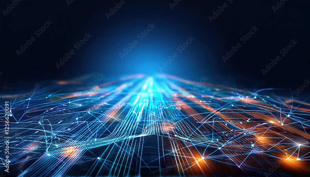  dynamic glowing pathways with interconnected nodes in tech environment