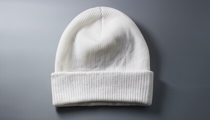 white beanie hat mockup a white knitted beanie hat is displayed against a minimalist grey background emphasizing its textured design and versatility