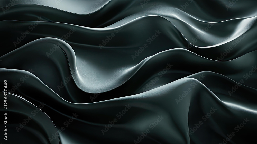 Poster abstract dark gray draped fabric background image showing smooth waves and soft curves