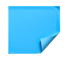 Blue sticky note with a folded corner, showcasing a smooth texture and vibrant color, perfect for organizational or creative purposes. Isolated on transparent background