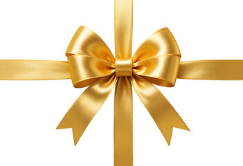 Beautiful golden ribbon bow, perfect for gift wrapping and decoration. Isolated on transparent background