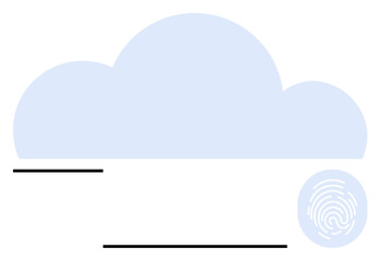 Abstract cloud shape combined with a digital fingerprint. Ideal for cybersecurity, cloud storage, data privacy, secure access, identity verification, modern technology, abstract line flat metaphor