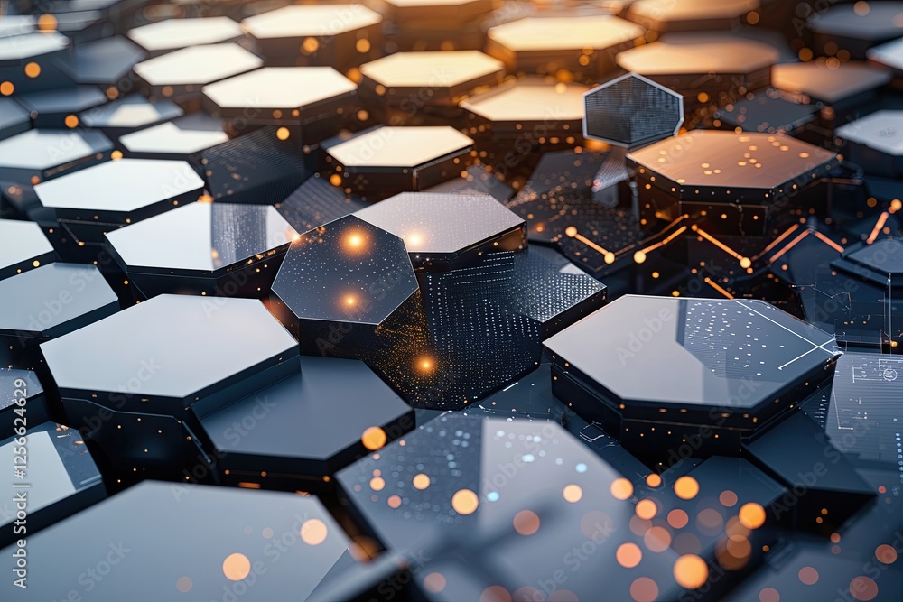 Poster sleek abstract technology patterns featuring hexagonal data visualizations and contemporary framewor