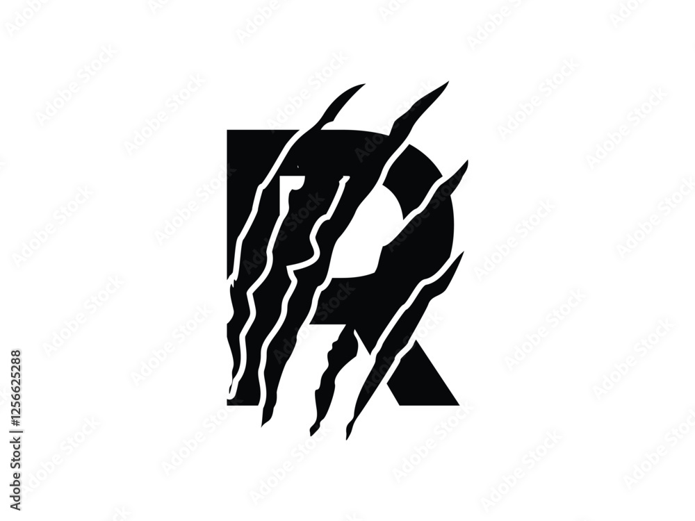 Poster letter r with claw scratch symbol design vector illustration isolated on transparent background