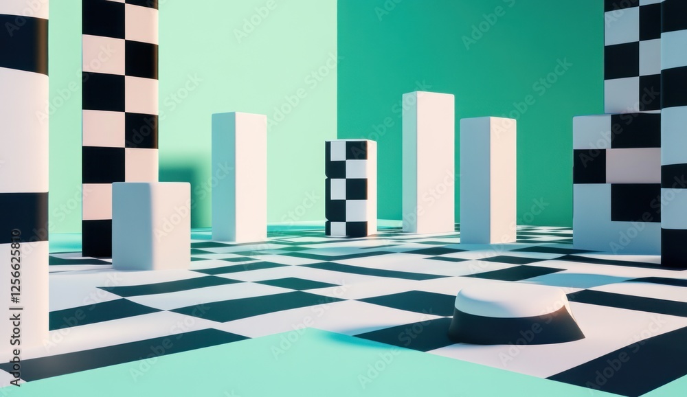 Aufkleber abstract 3d checkered floor and columns.