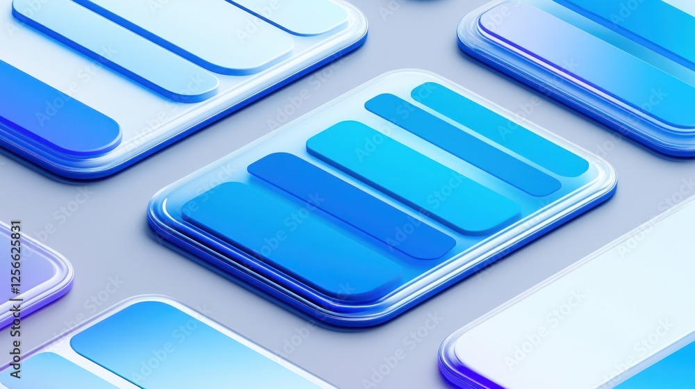 Poster abstract 3d blue gradient interface elements.