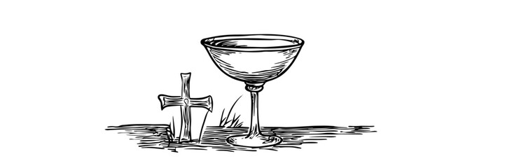 eucharist chalice with cross vector doodle black sketch illustration