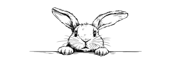 curious rabbit peeking over edge vector doodle black sketch illustration © Kaz